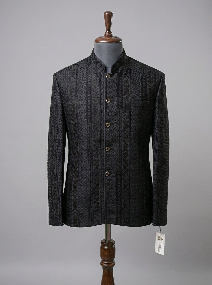 Black Sequence Embroidered Prince Coat
